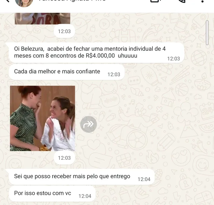 Aluna conta que fechou uma mentoria individual de 4 meses por R$ 4.000