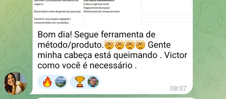 Mensagem de aluna sobre ferramenta de método e produto
