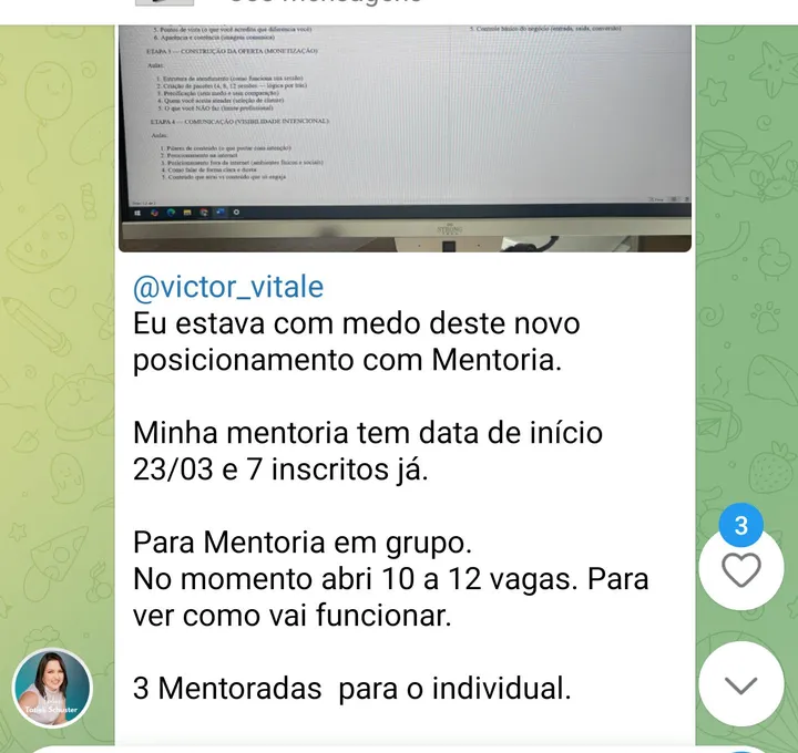 Aluna conta que a mentoria tem 7 inscritos